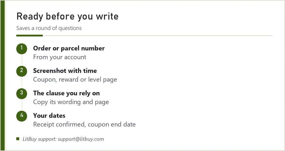 Steps to prepare before contacting LitBuy support about a perk