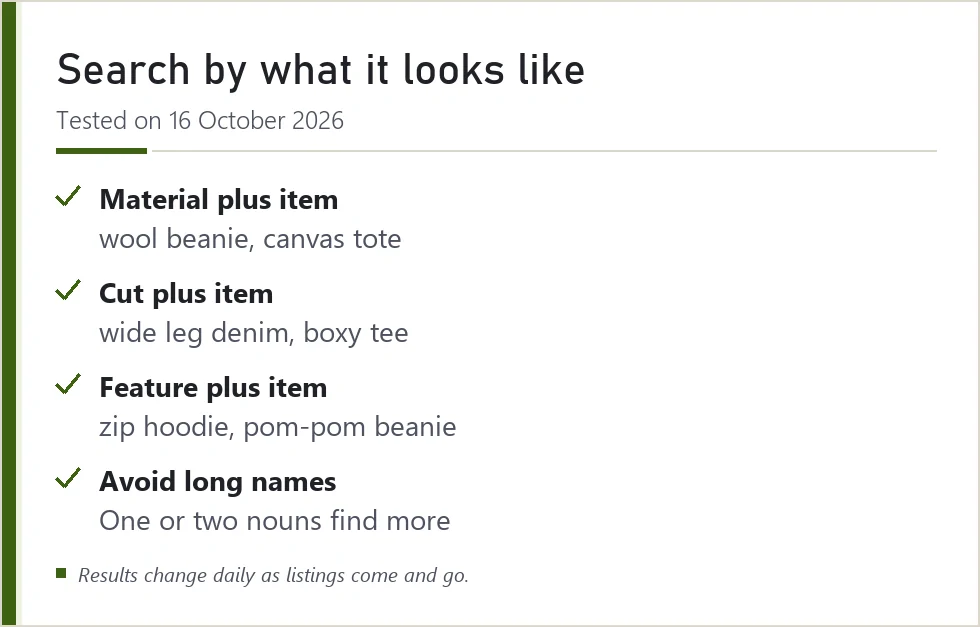 Tips card for searching the catalogue with physical descriptions